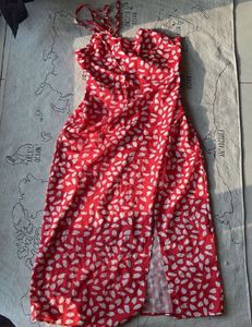 Red Floral Print Midi Dress