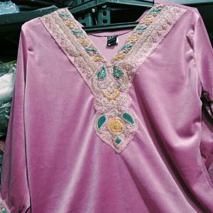 V Neck Embroidery Work Kurti Set