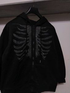 Rhinestone Skeleton Zip-Up Hoodie