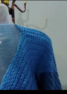 Blue Tie-Front Knit Shrug