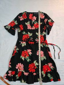 Floral Print Wrap Dress with Ruffle Sleeves