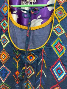 Yellow &amp; Navy Ethnic salwar Kurta with Dupatta