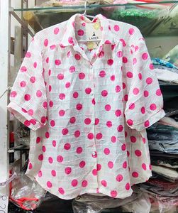 Chic Pink Polka Dot Sheer Blouse