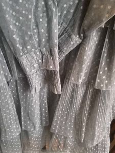 gray🩶 Polka Dot Tiered Dress