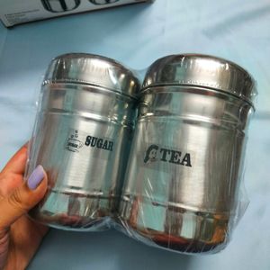 Stainless Steel Tea & Sugar Containers 2 Pc Set
