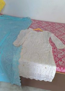 White full pakistani Sequined Kurta and dupatta on