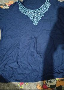Navy Blue Kurta with Embellished Neckline