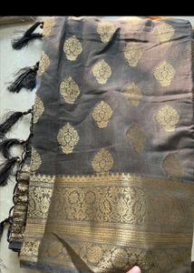 Elegant Dark Grey Saree with Gold