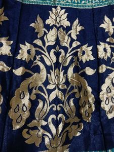 Elegant Teal &amp; Navy Peacock Brocade Lehenga