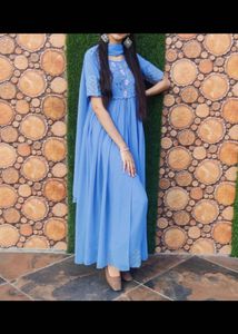 Beautiful Blue Embellished Gown with dupatta