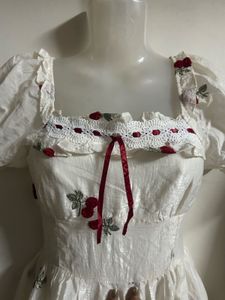 Cute Cherry Print Puff Sleeve Dress