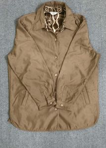 Brown Suede Jacket with Chain Print Lining