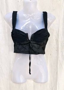 2168. Black Corset Lace-Up Crop Top
