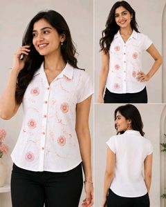 Embroidered Button-Up Top