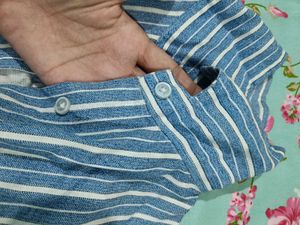 Blue and White Striped Button-Up Shirt