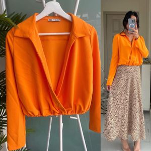 Zara Orange Surplice Crop Top