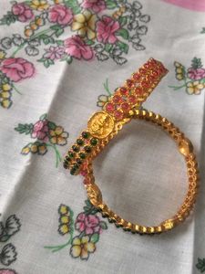 Gold Plated Bangles with Red &amp; Green Stones