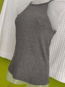 Gray Ribbed Halter Tank Top