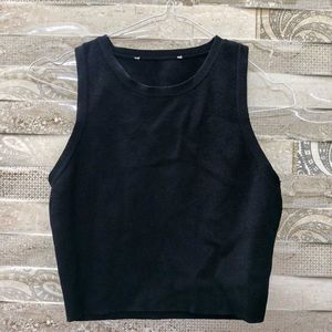 Black Ribbed Sleeveless Crop Top