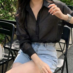New with tag Korean Chic Black Sheer Button-Up Shi