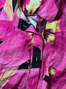 Bold Floral Print Cropped Shirt