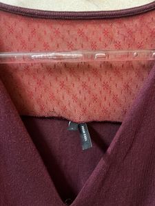Burgundy V-Neck Wrap Top with Lace Detail
