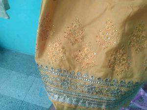 Yellow Embroidered Kurta with Salwar and Dupatta