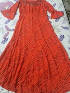 Vibrant Orange Printed Kurta