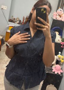 Stylish Navy Polka Dot Top