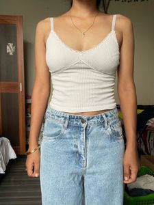 Ribbed Lace Trim Cami Top
