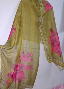 navratri heavy Dupatta net sequence green red