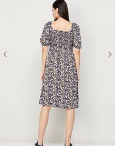 Floral Puff Sleeve Square Neck Dress