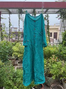 Teal Striped Button-Front Kurta
