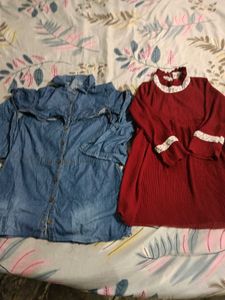 Chic Denim Dress &amp; Red Flowy Dres