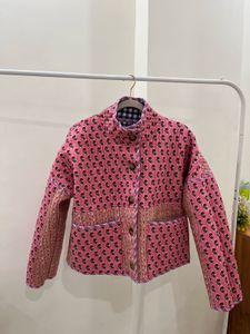 Floral Gingham Print Quilted Reversible Jacket