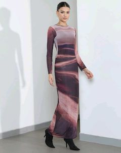 Long Sleeve Abstract Print Maxi Dress