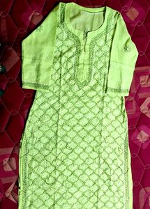 Lime Green Embroidered Kurti