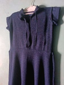Navy Blue Embroidered Rose Dress