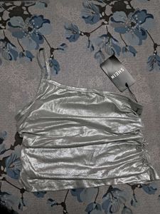 Shein Silver One-Shoulder Top