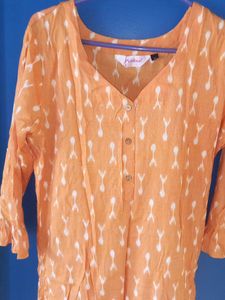 Orange Printed Cotton Kurta