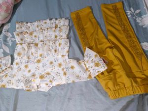 Cute Floral Print Kurta Set for Girls