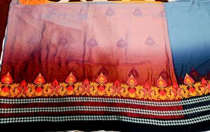 🇳🇿💫🎀Elegant Orange &amp; Grey black shade Saree