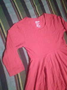 Women's Red Gathered Fit &amp; Flare Dress