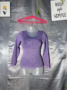 Purple Long Sleeve Printed Top