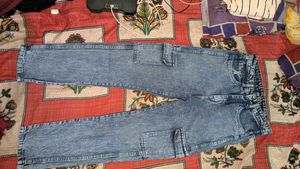 Washed Blue Cargo Jeans