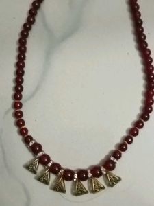 Elegant MaroonRed Beaded Necklace+Earrings Set