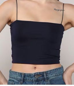 Navy Blue Spaghetti Strap Crop Top