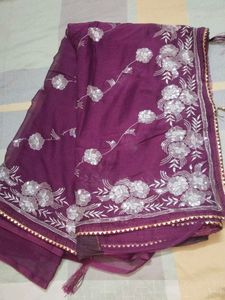 Elegant Purple Embroidered saree