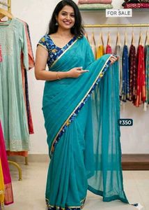 Sea Green Saree with Floral Blouse