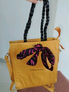 Yellow Charles & Keith Handbag with Scarf